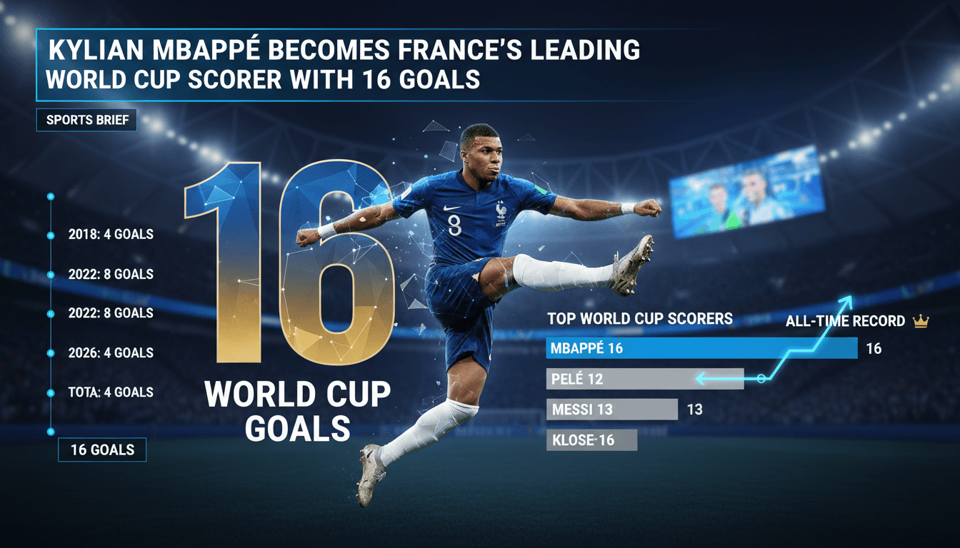 Kylian Mbappé becomes France's leading World Cup scorer with 16 goals
