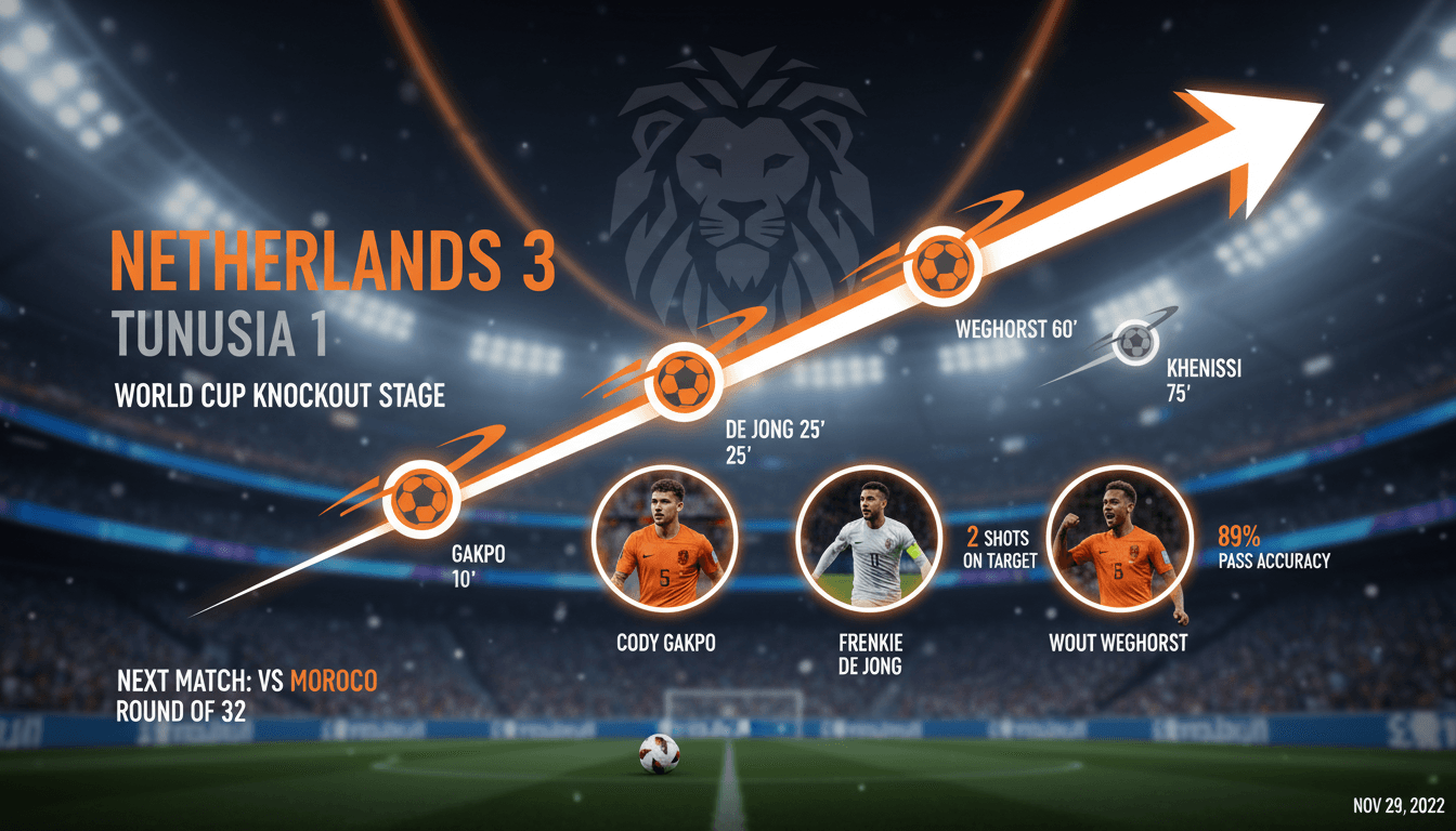 Netherlands players celebrating their victory over Tunisia in the World Cup.