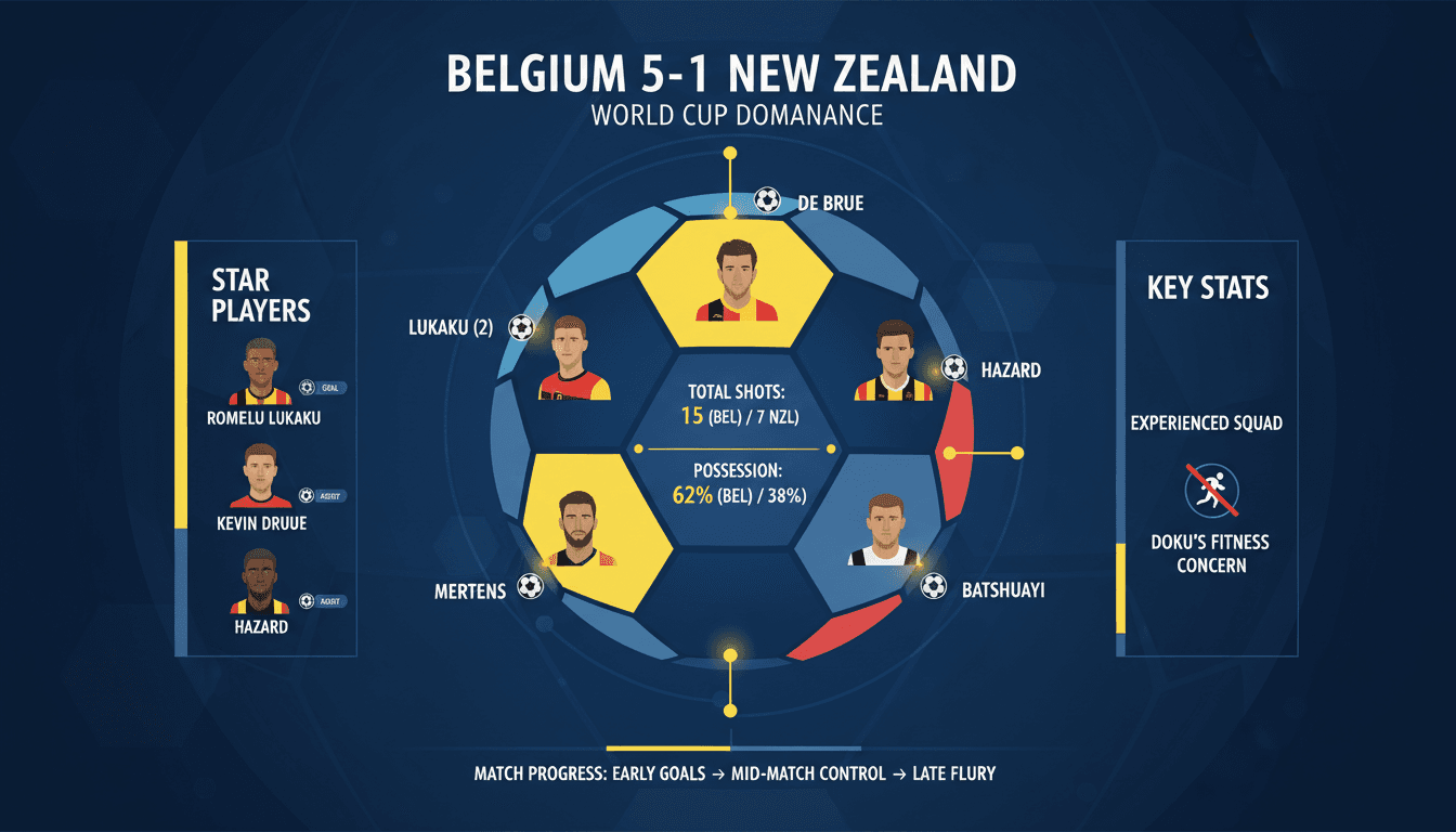 Belgium national football team celebrating their victory over New Zealand in the World Cup.