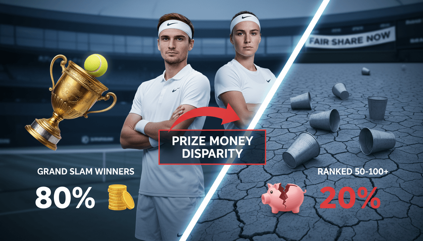 Tennis players protesting at Wimbledon for increased prize money and welfare support.