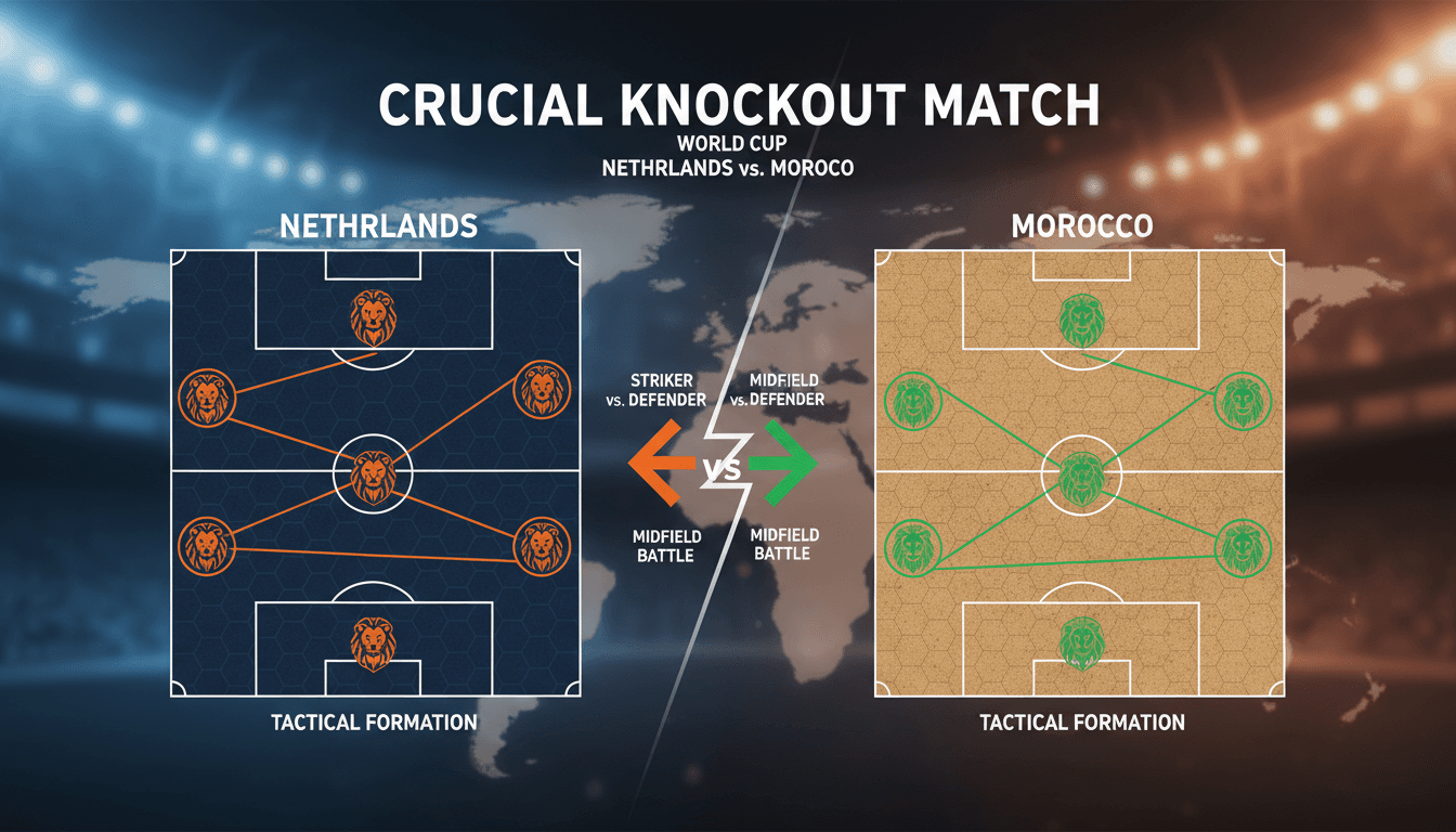 Netherlands and Morocco players preparing for World Cup knockout match