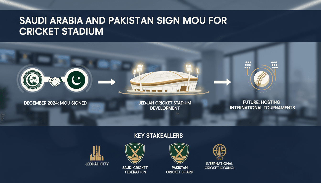 Saudi Arabia and Pakistan cricket officials signing MoU for stadium development