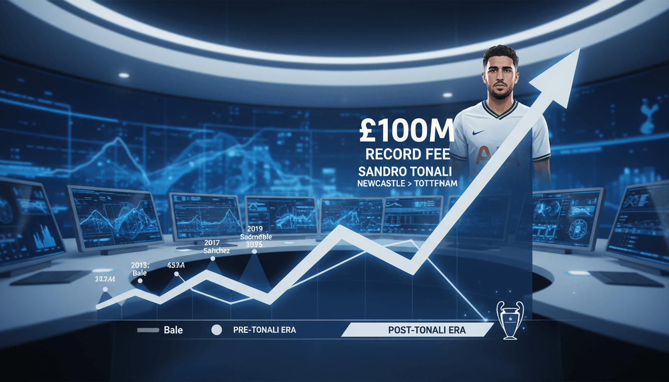 Sandro Tonali in Tottenham Hotspur jersey during a press conference.