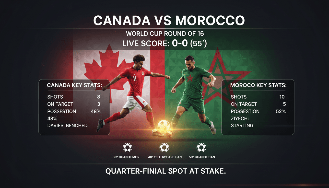 Canada and Morocco players preparing for the World Cup Round of 16 match.
