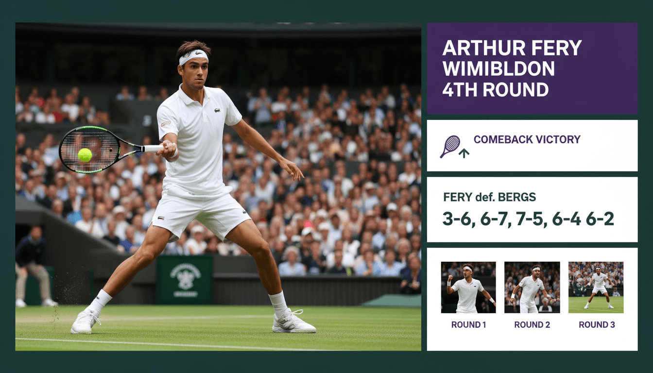 Arthur Fery celebrating his victory at Wimbledon after defeating Zizou Bergs.
