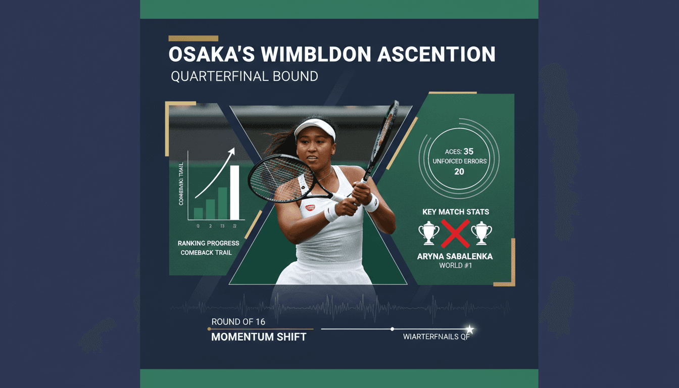 Naomi Osaka celebrating her victory at Wimbledon against Aryna Sabalenka.