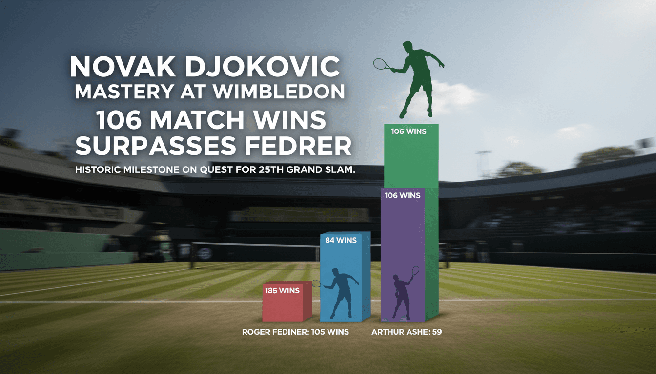 Novak Djokovic celebrating his 106th Wimbledon match victory.