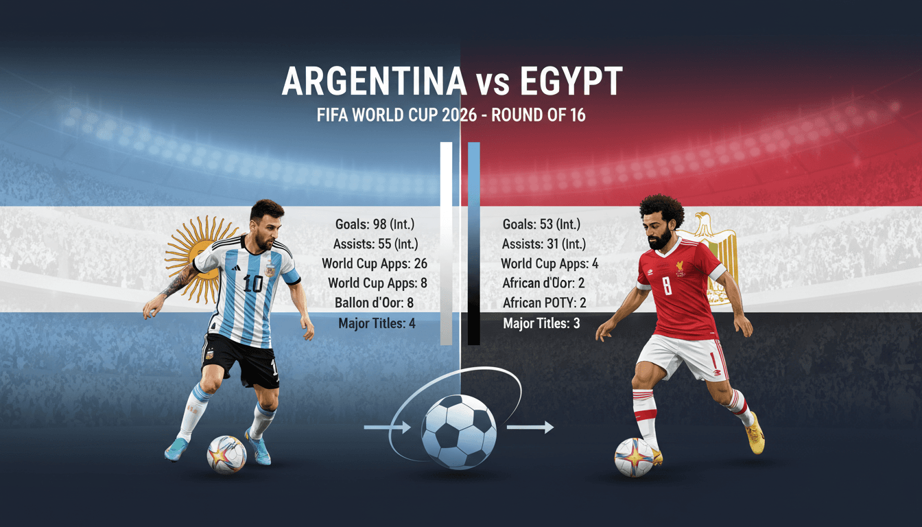 Argentina and Egypt players preparing for the FIFA World Cup 2026 knockout stage match.