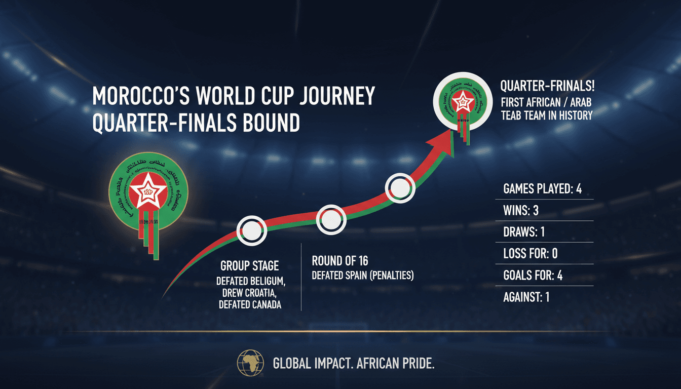 Morocco's national football team celebrating their World Cup quarter-final victory.