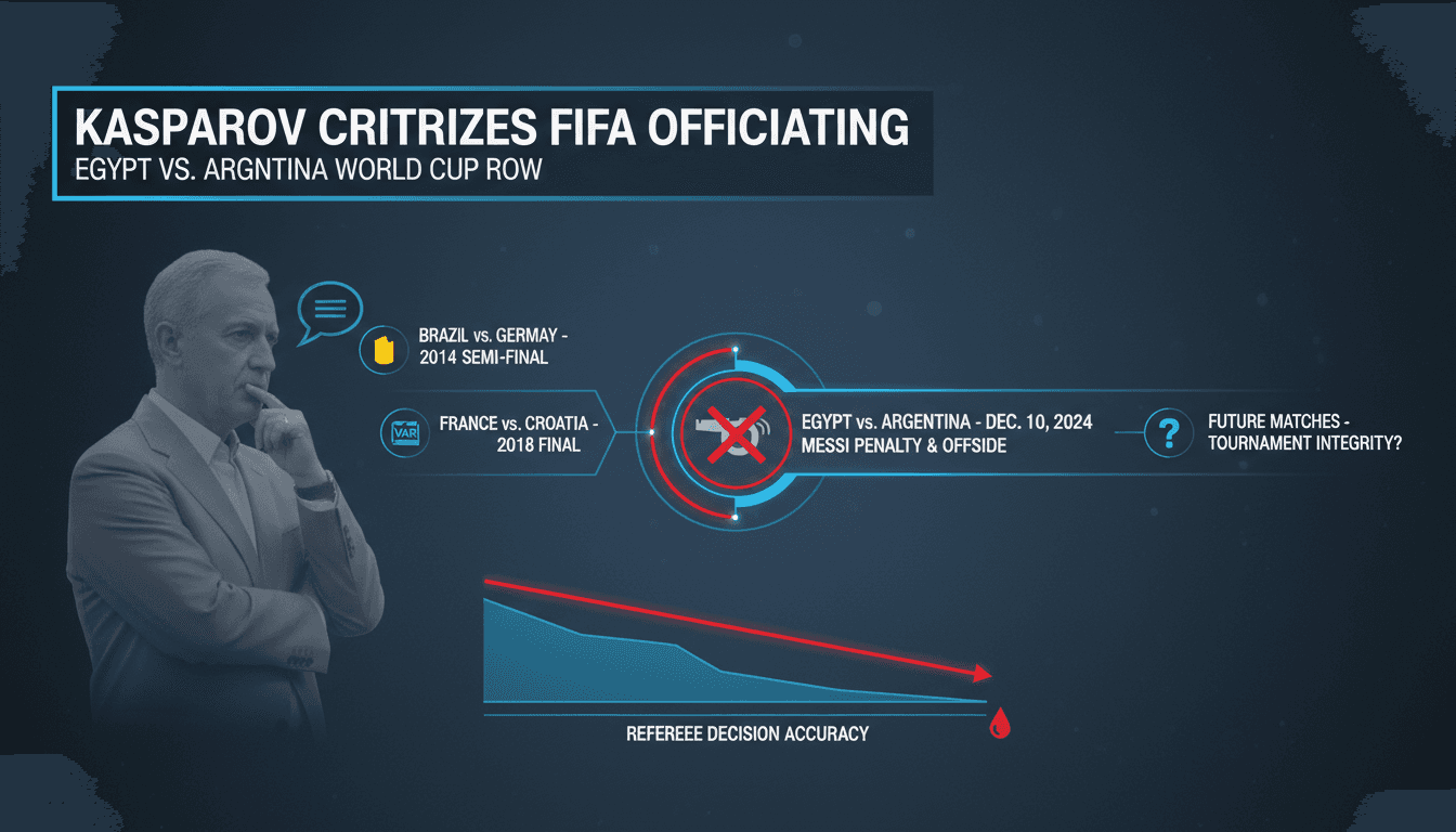 Garry Kasparov speaking at a press conference about FIFA officiating.