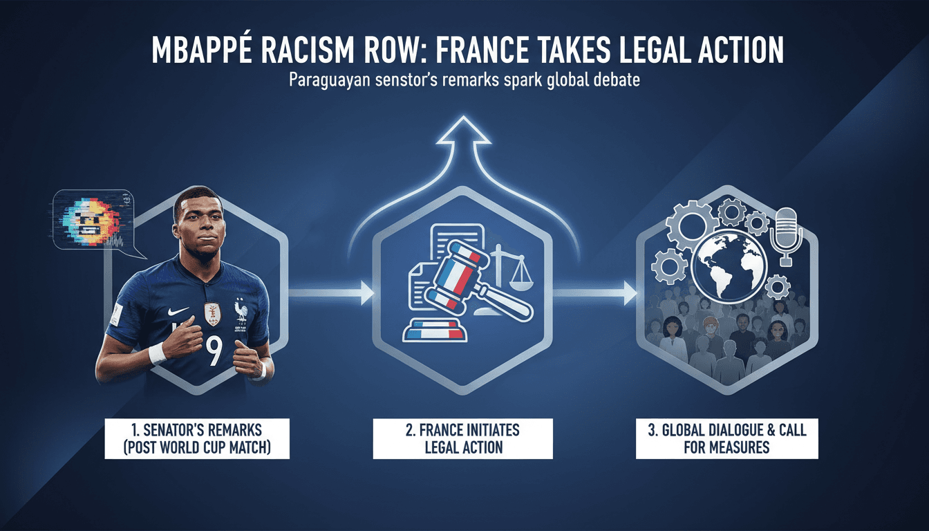 Kylian Mbappé during a World Cup match, highlighting racism in sports.