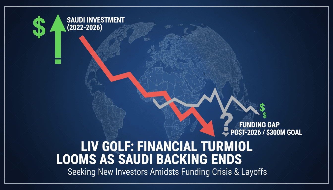 LIV Golf logo with a backdrop of financial charts and graphs