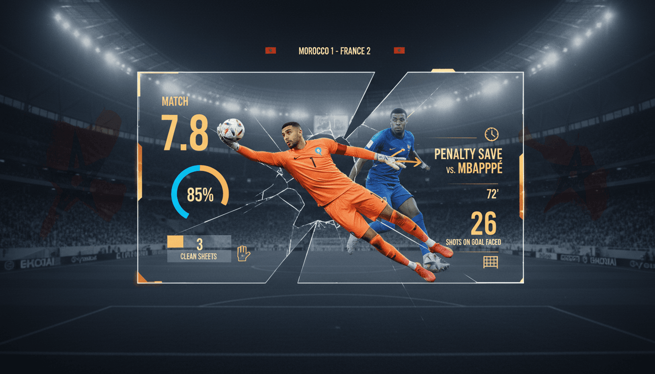 Yassine Bounou making a crucial save during the World Cup match against France.