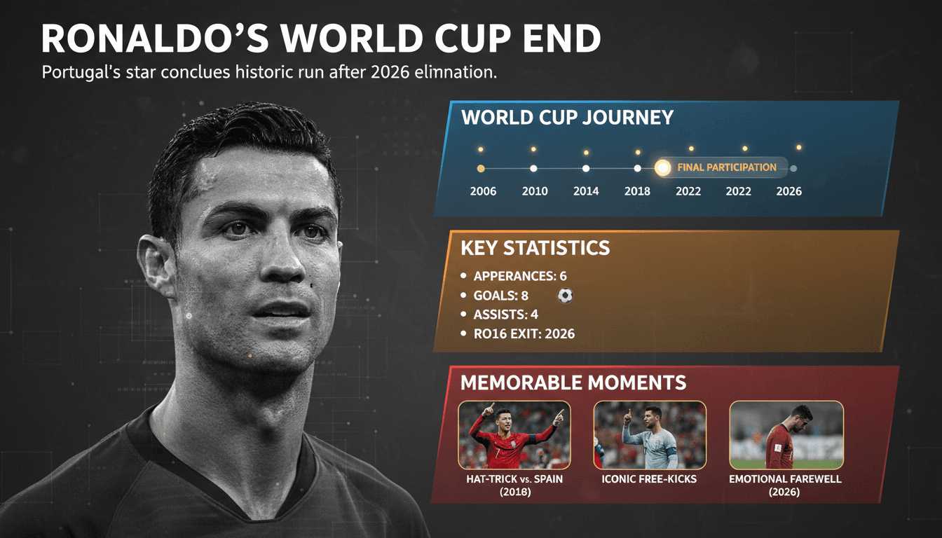 Cristiano Ronaldo during a World Cup match, reflecting on his career.
