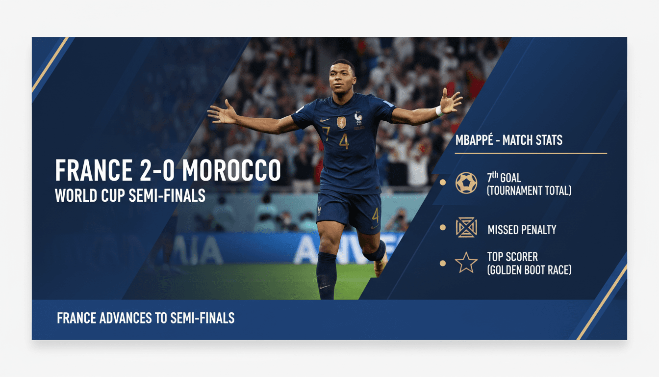 Kylian Mbappé celebrating after scoring against Morocco in the World Cup quarter-finals.