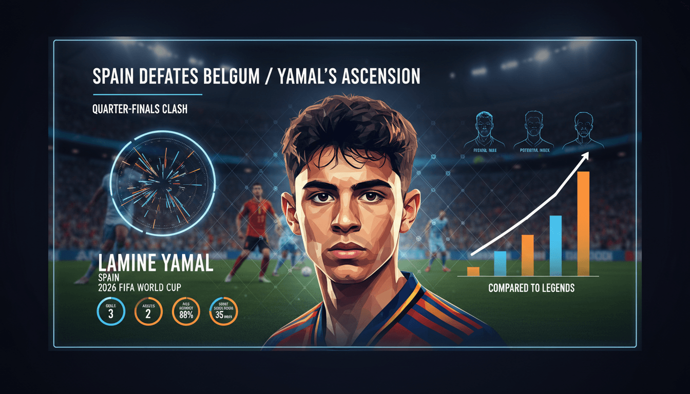 Spain's young star Lamine Yamal in action during the World Cup match against Belgium.