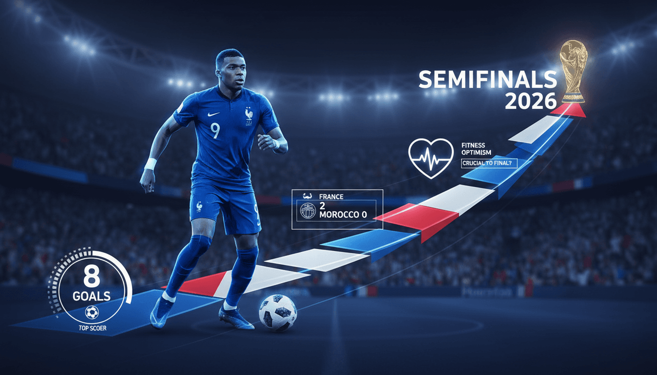 Kylian Mbappé celebrating after scoring in the World Cup quarterfinals.