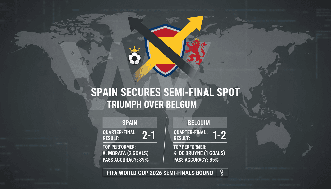 Spain celebrates victory over Belgium in FIFA World Cup 2026 quarter-finals.