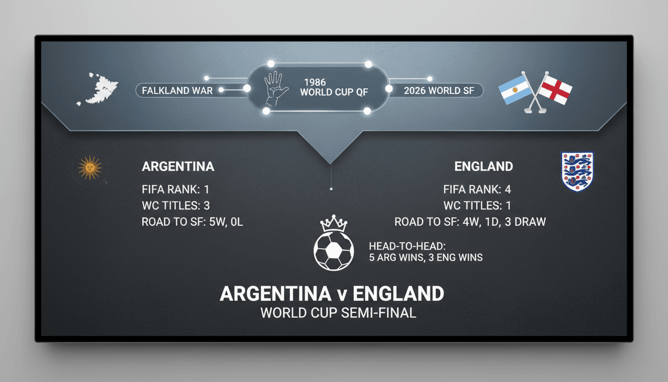 Argentina and England flags with a football backdrop for World Cup semi-final.