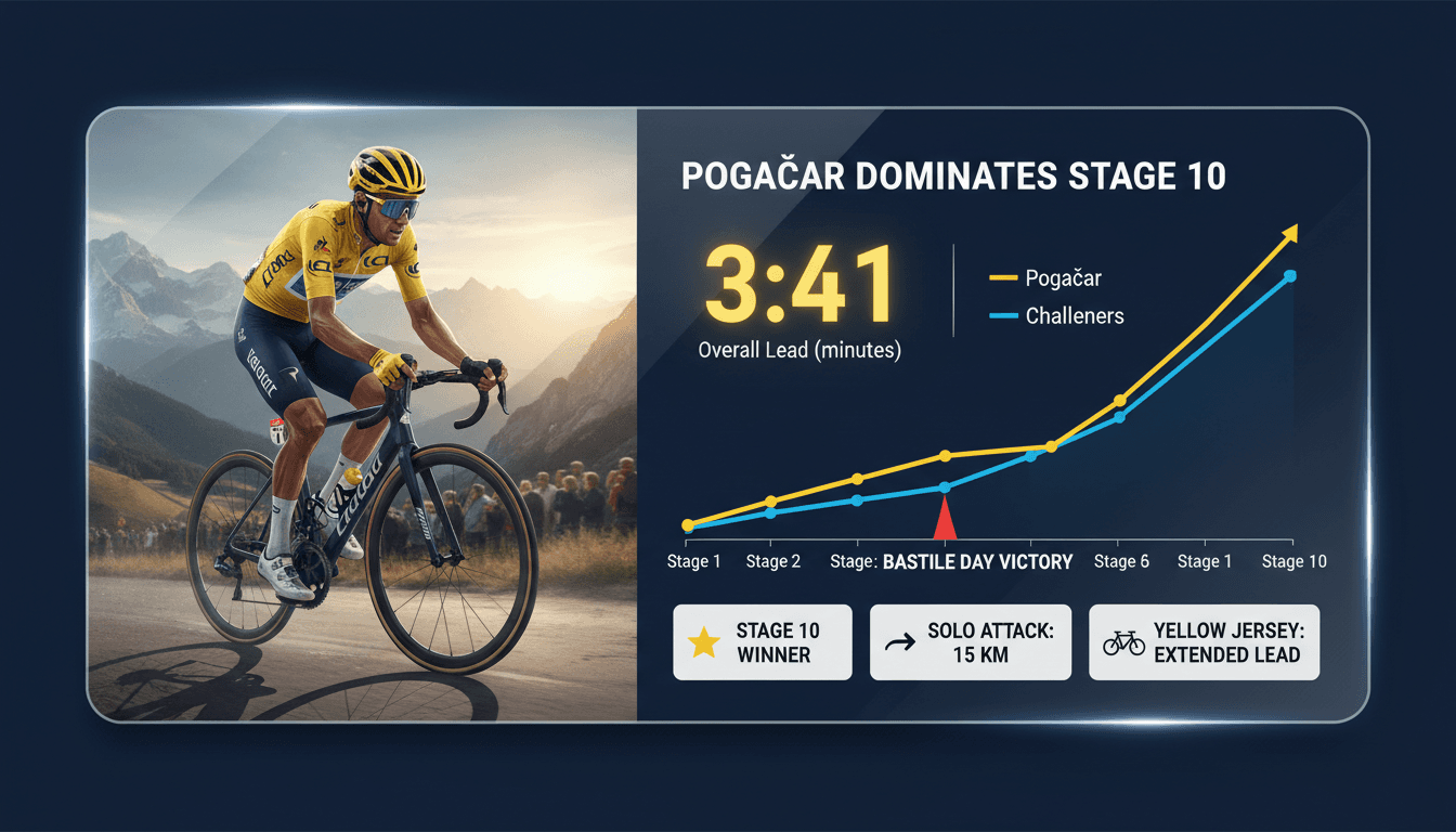 Tadej Pogacar celebrating his victory in Stage 10 of the Tour de France.