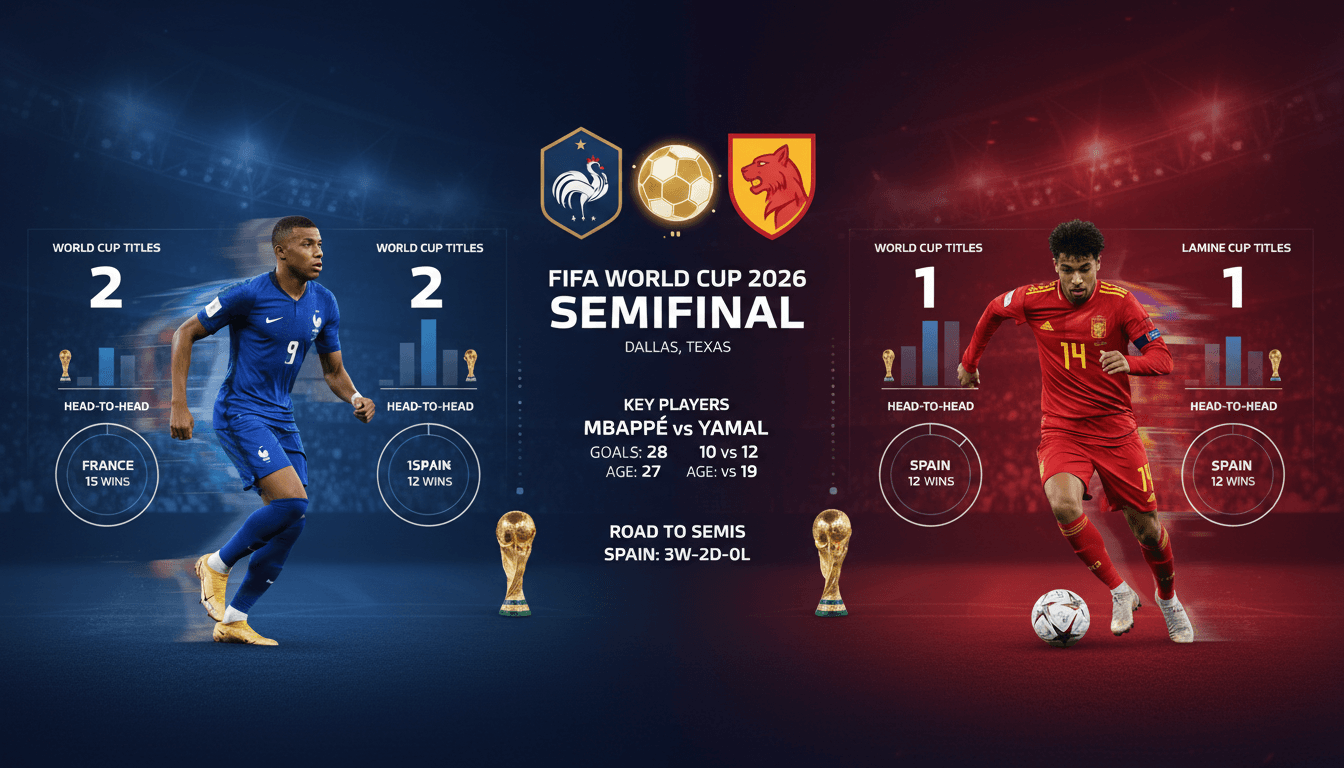 France and Spain players preparing for the FIFA World Cup 2026 semifinal match.