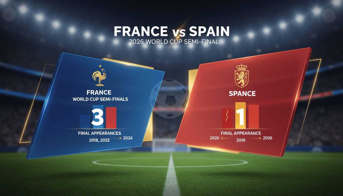 France and Spain flags representing their rivalry in the 2026 World Cup semi-finals.