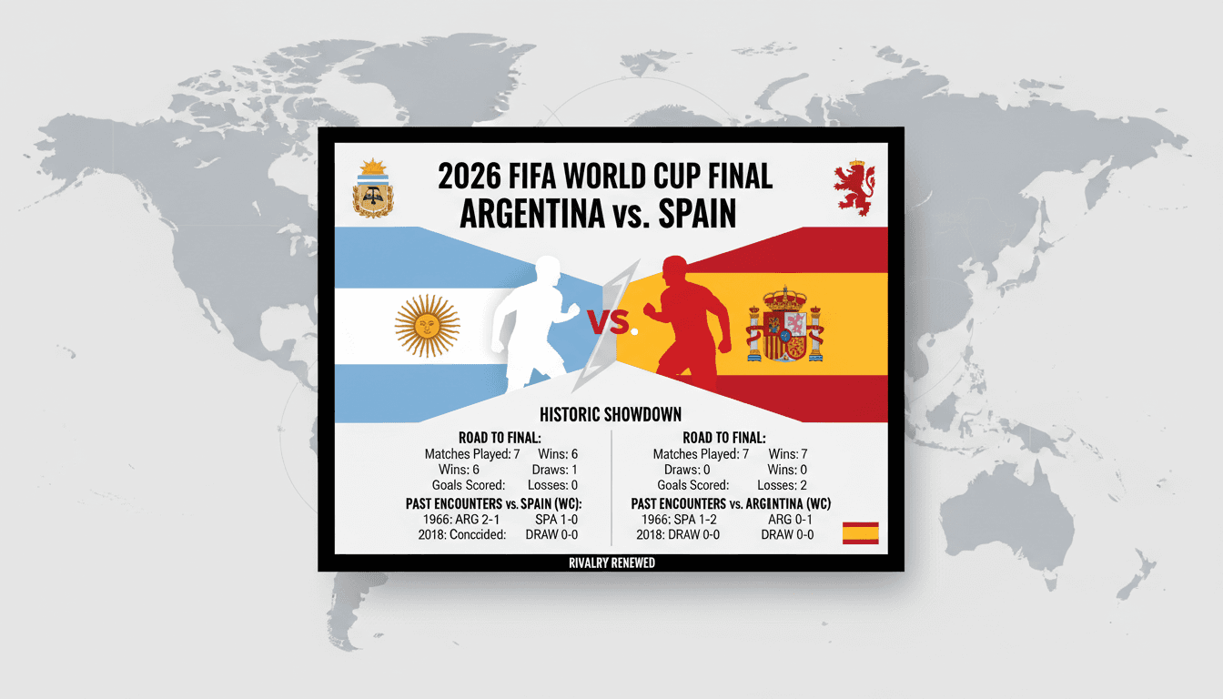 Argentina and Spain flags representing the 2026 FIFA World Cup final matchup