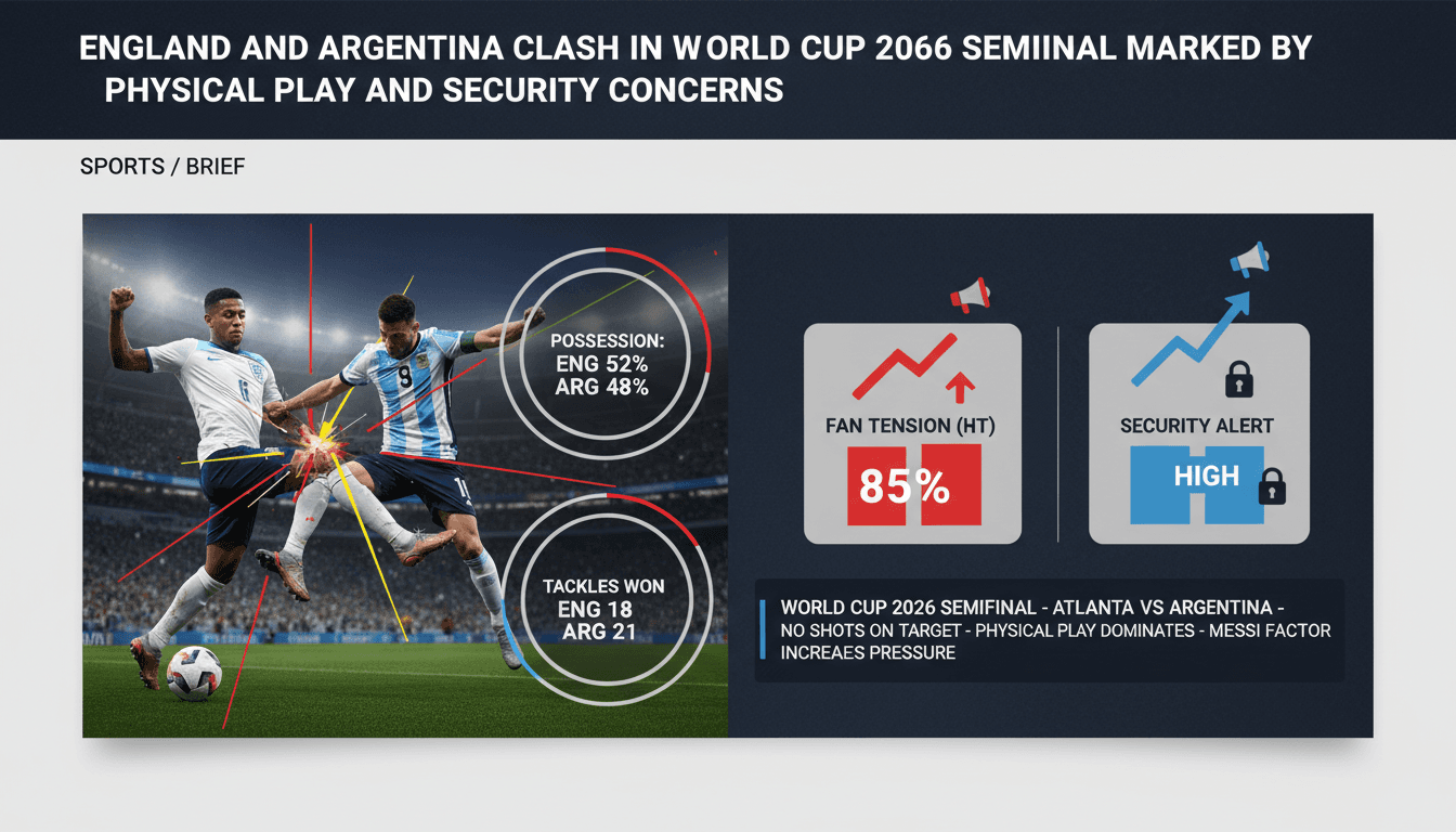England and Argentina players in a tense World Cup 2026 semifinal match.