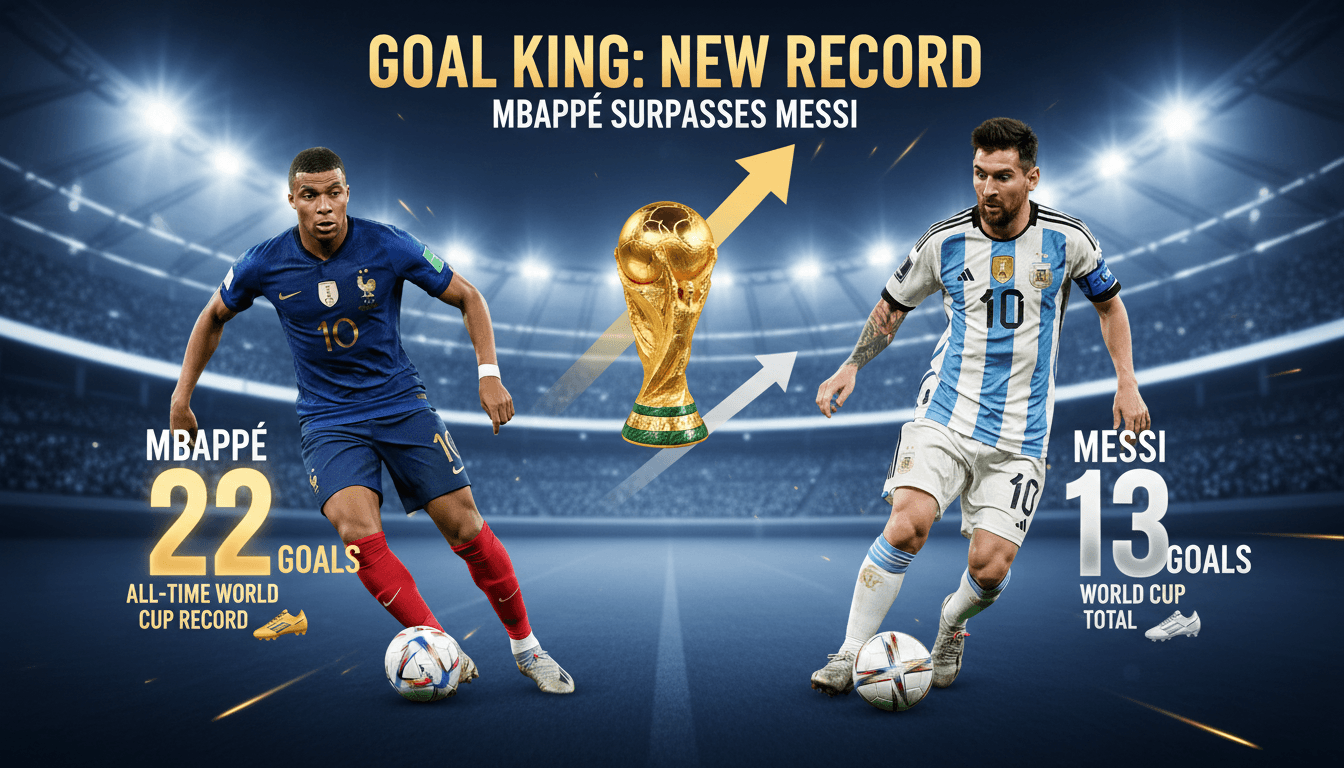 Kylian Mbappé celebrating his record-breaking goal in the World Cup.