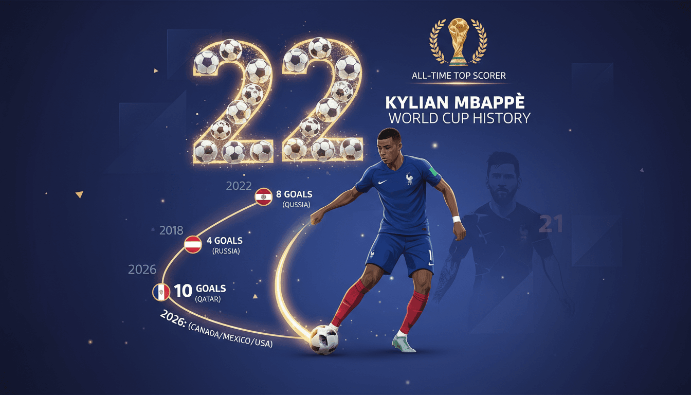 Kylian Mbappé celebrating after scoring in the World Cup