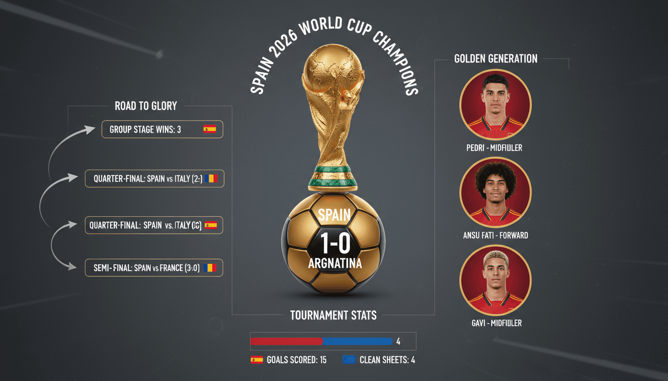 Spain's national football team celebrating their 2026 World Cup victory against Argentina.