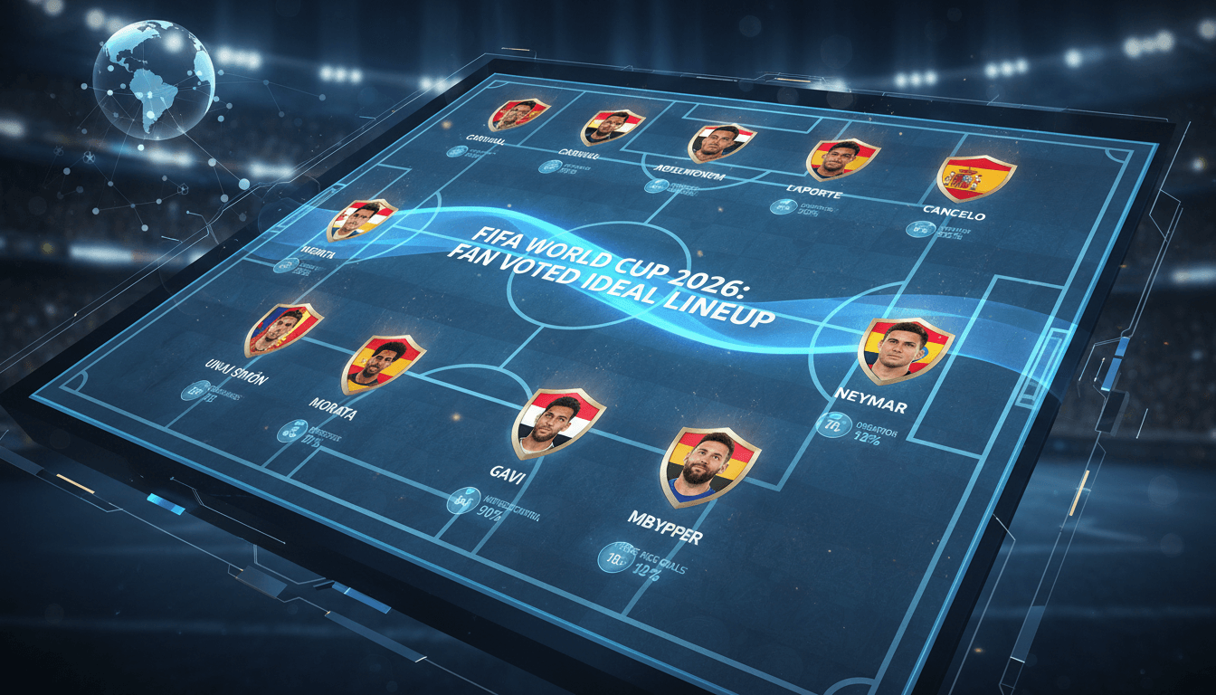 Infographic of FIFA's ideal lineup for the 2026 World Cup based on fan voting.