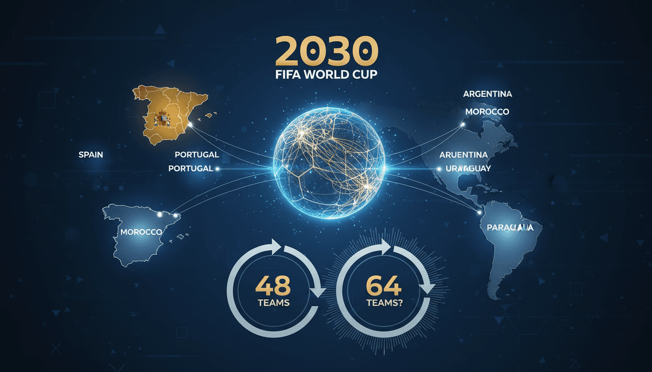 Map showing the six co-hosting nations for the 2030 FIFA World Cup