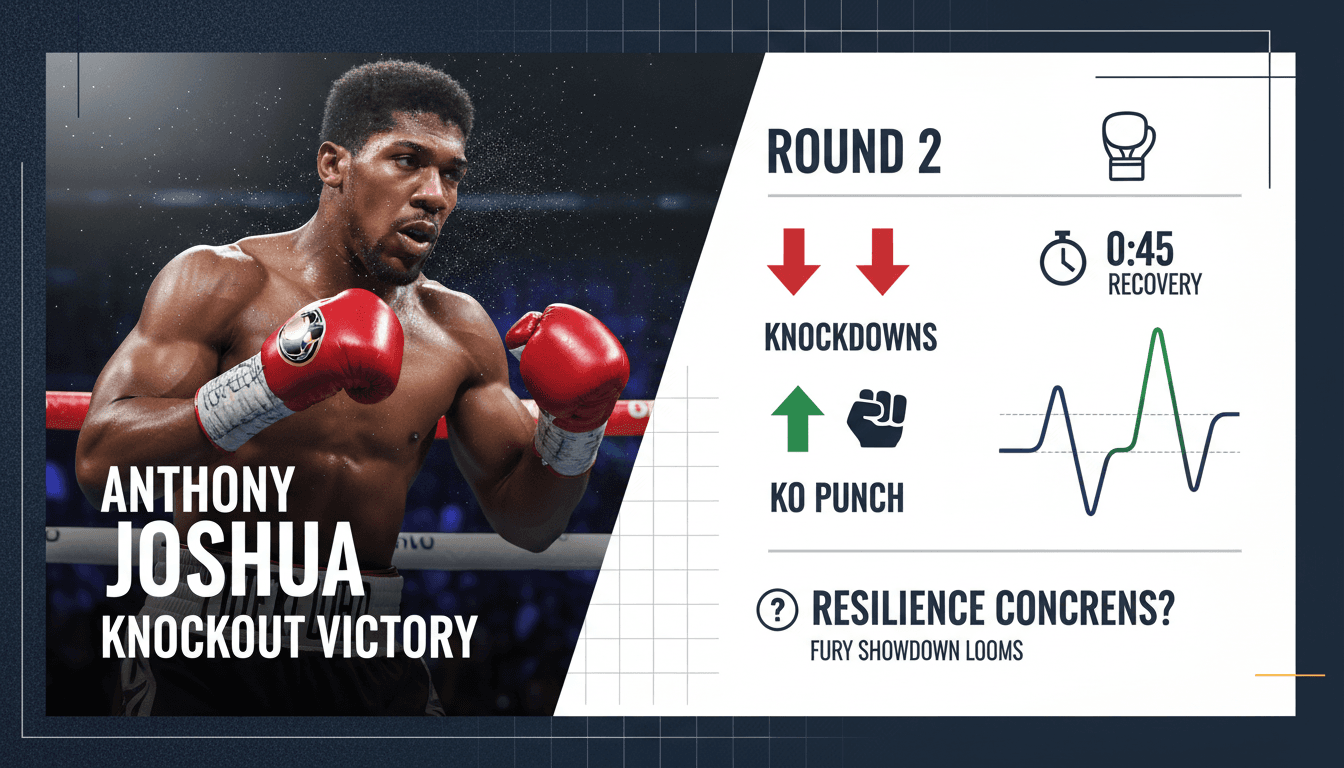 Anthony Joshua celebrating his knockout victory over Kristian Prenga in the ring.