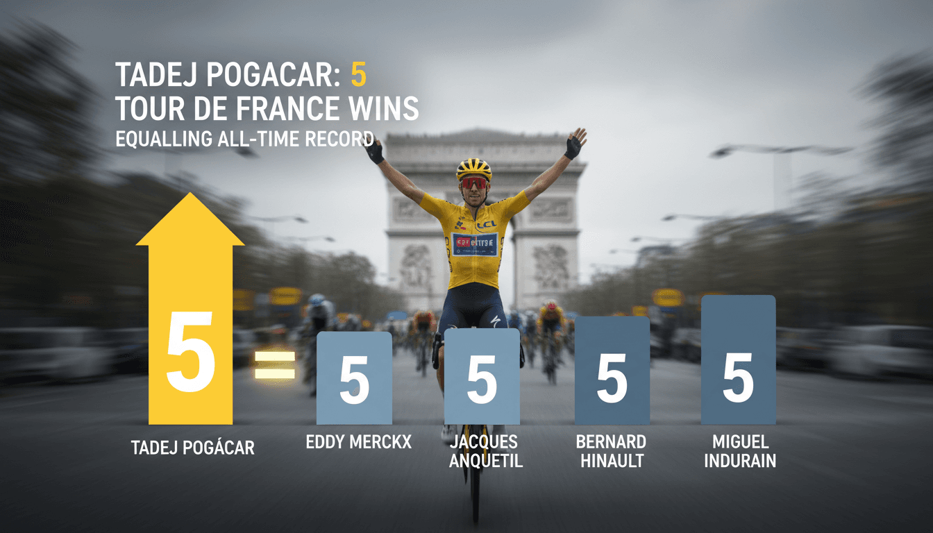 Tadej Pogacar wins fifth Tour de France title, equaling all-time record