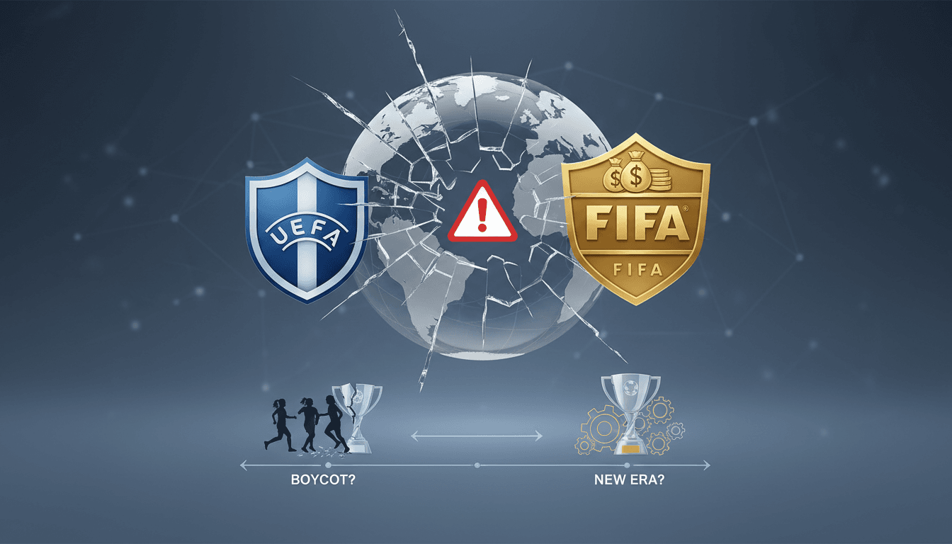 Uefa and Fifa logos with a football background