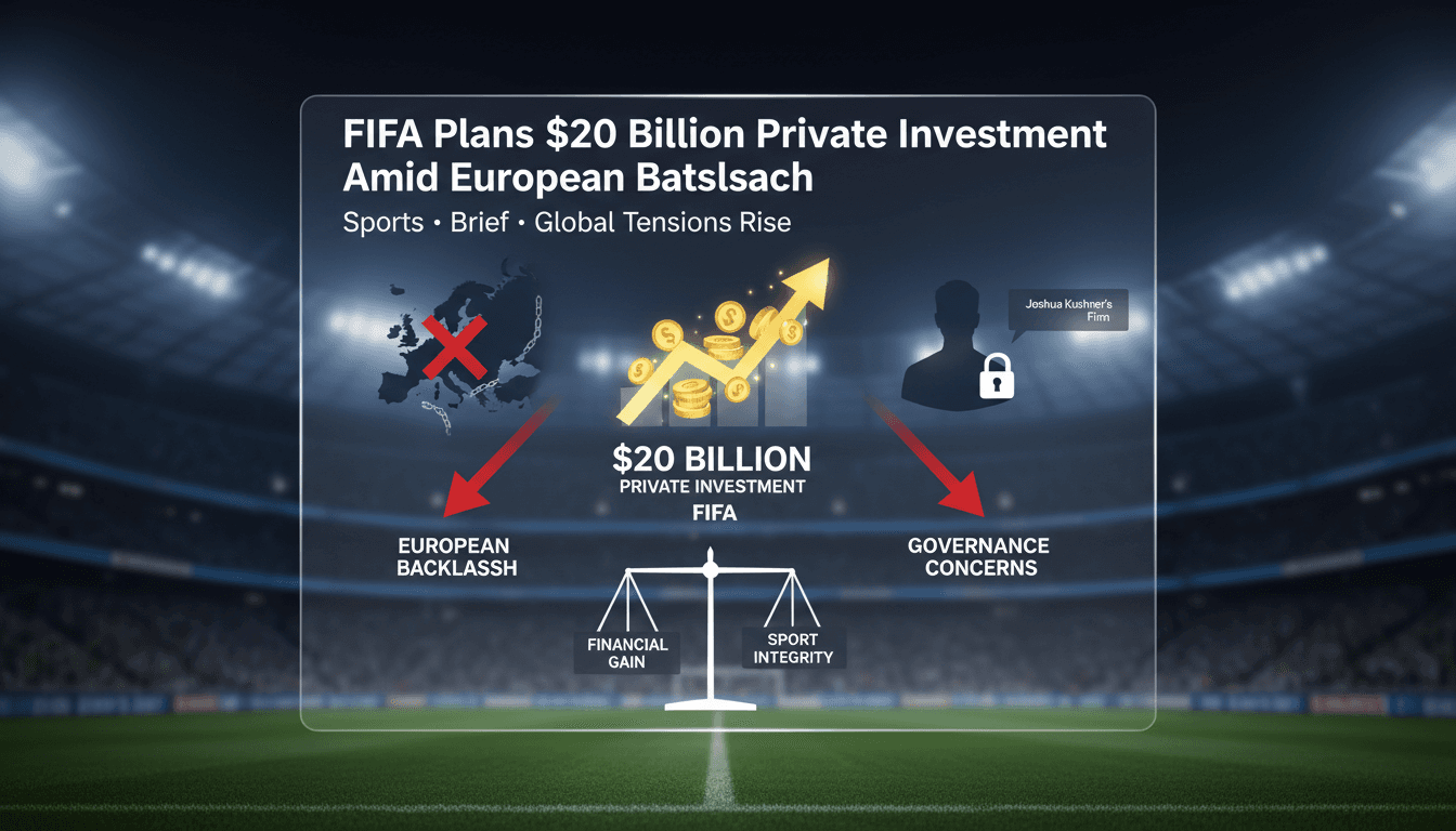 FIFA logo with a backdrop of a soccer field and financial graphs