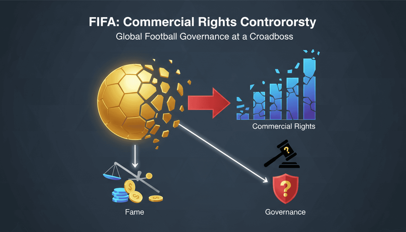 FIFA logo with a backdrop of football stadiums and financial graphs.