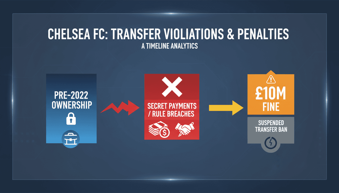 Chelsea Football Club logo with a backdrop of financial penalties