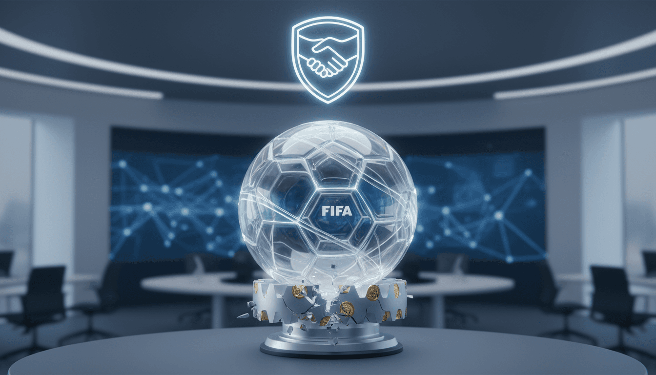 FIFA logo with a backdrop of a football stadium