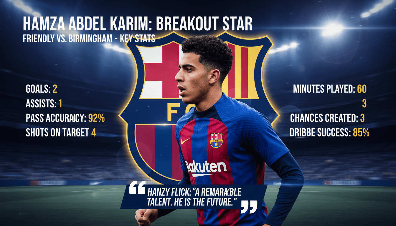 Hamza Abdel Karim in action during a friendly match for FC Barcelona.