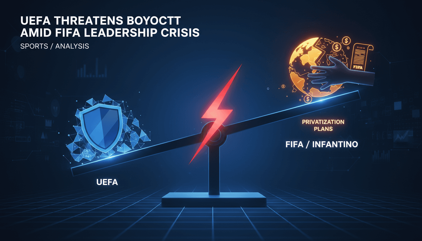 UEFA and FIFA logos with a backdrop of a football stadium