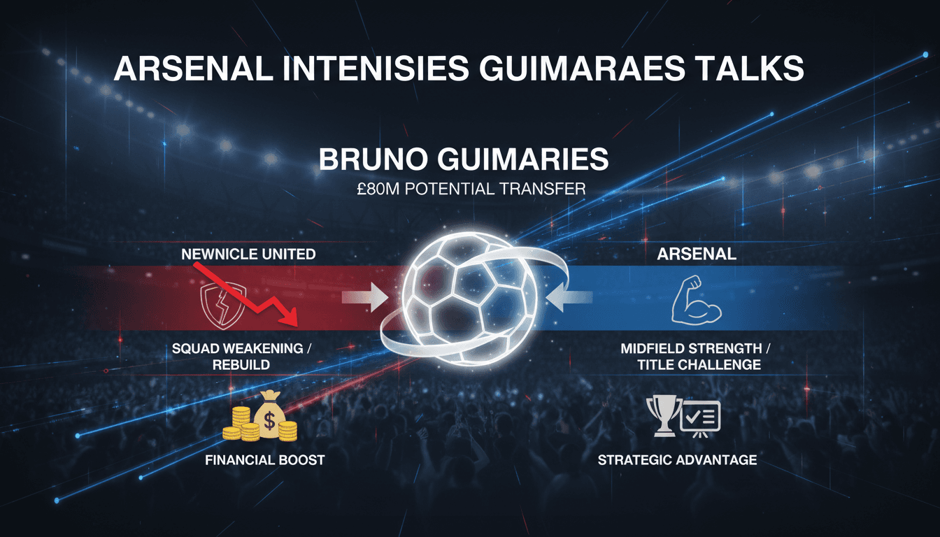 Arsenal and Newcastle United logos with a football background