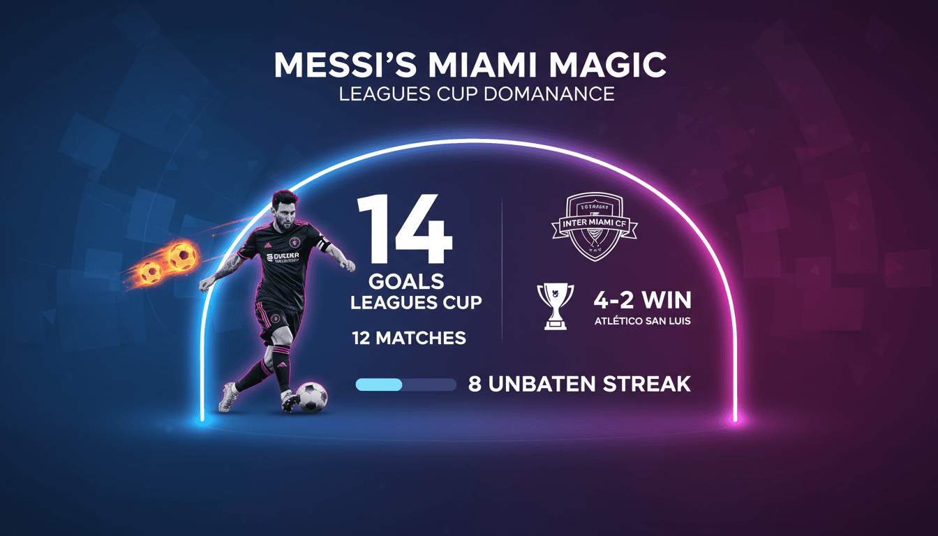 Lionel Messi celebrating after scoring for Inter Miami against Atlético San Luis.
