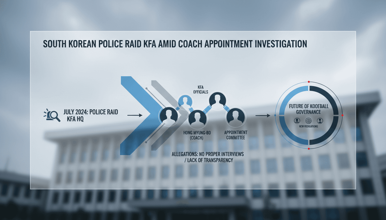 South Korean police conducting a raid on the Korea Football Association headquarters.