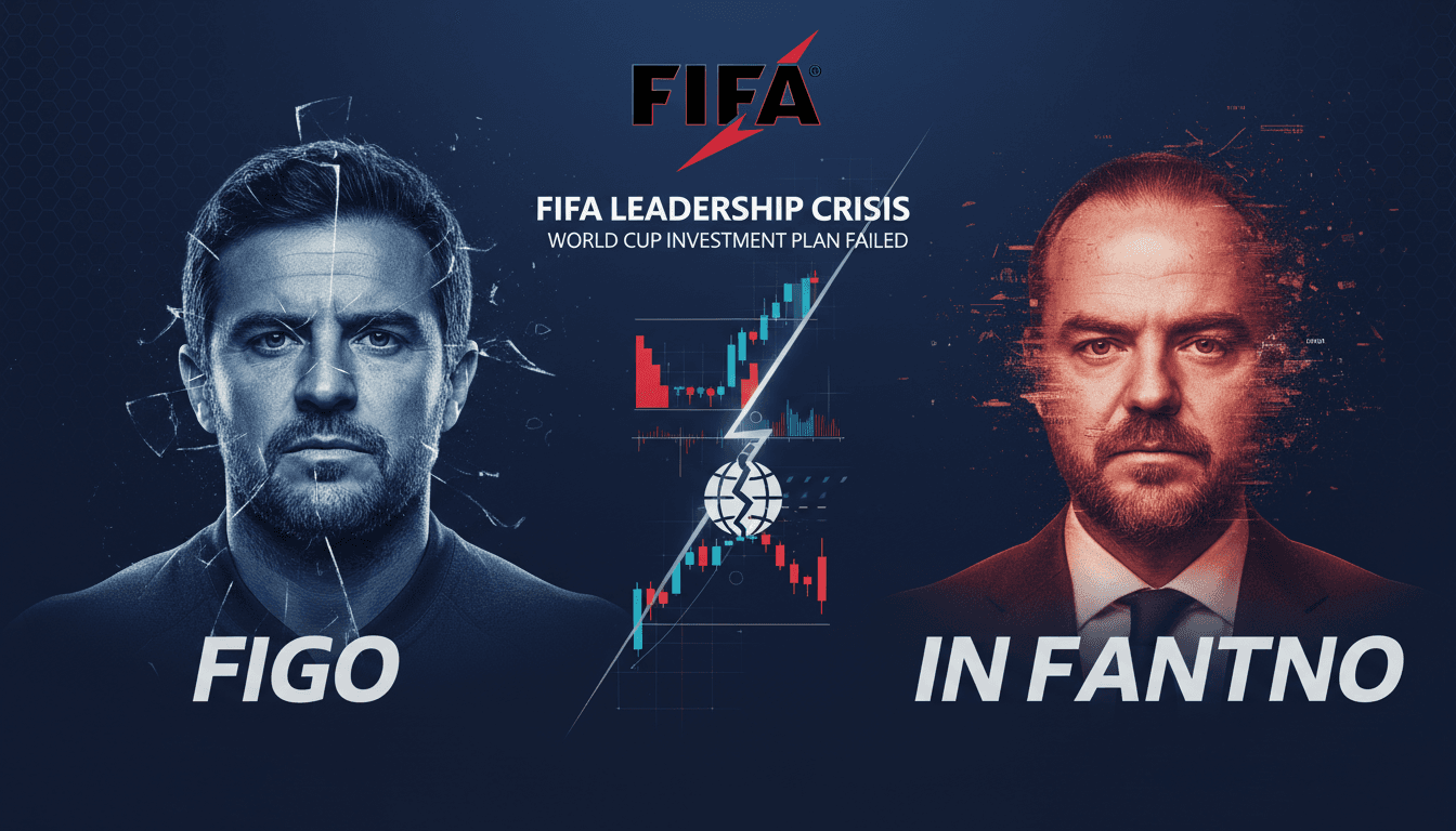 Luís Figo speaking at a press conference about FIFA leadership issues.