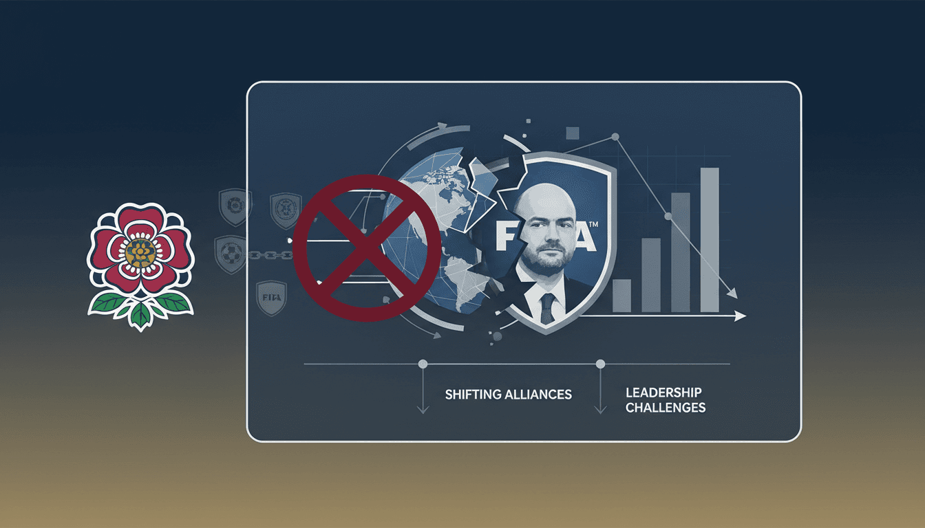 Gianni Infantino speaking at a FIFA event with a concerned audience.