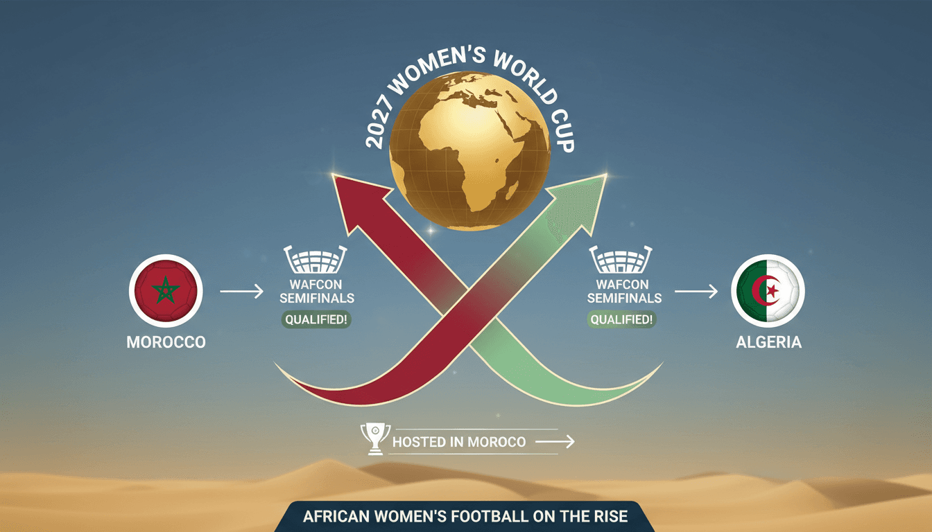 Moroccan and Algerian women's football teams celebrating their World Cup qualification.