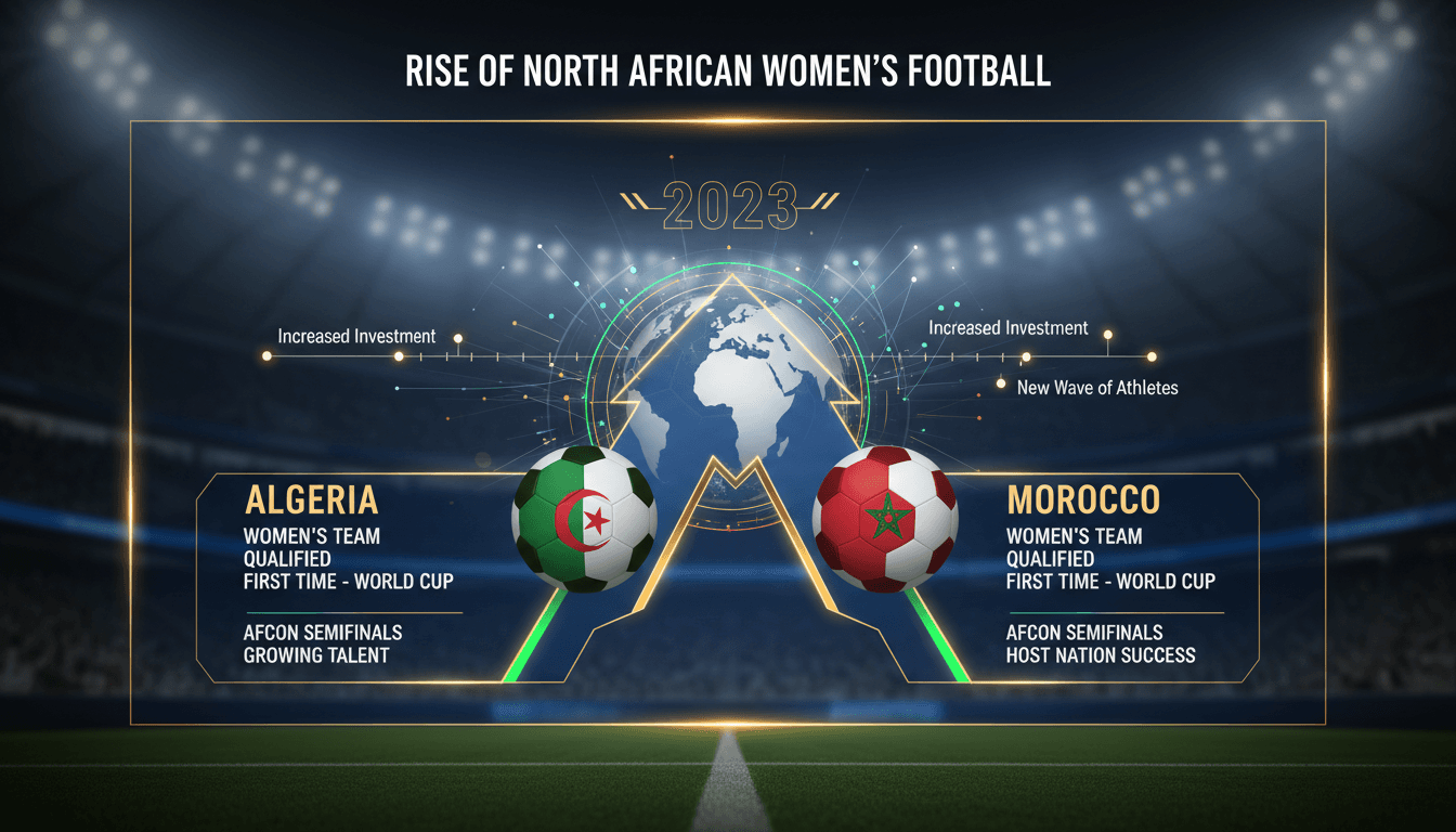 Algerian and Moroccan women's football teams celebrating their World Cup qualification.