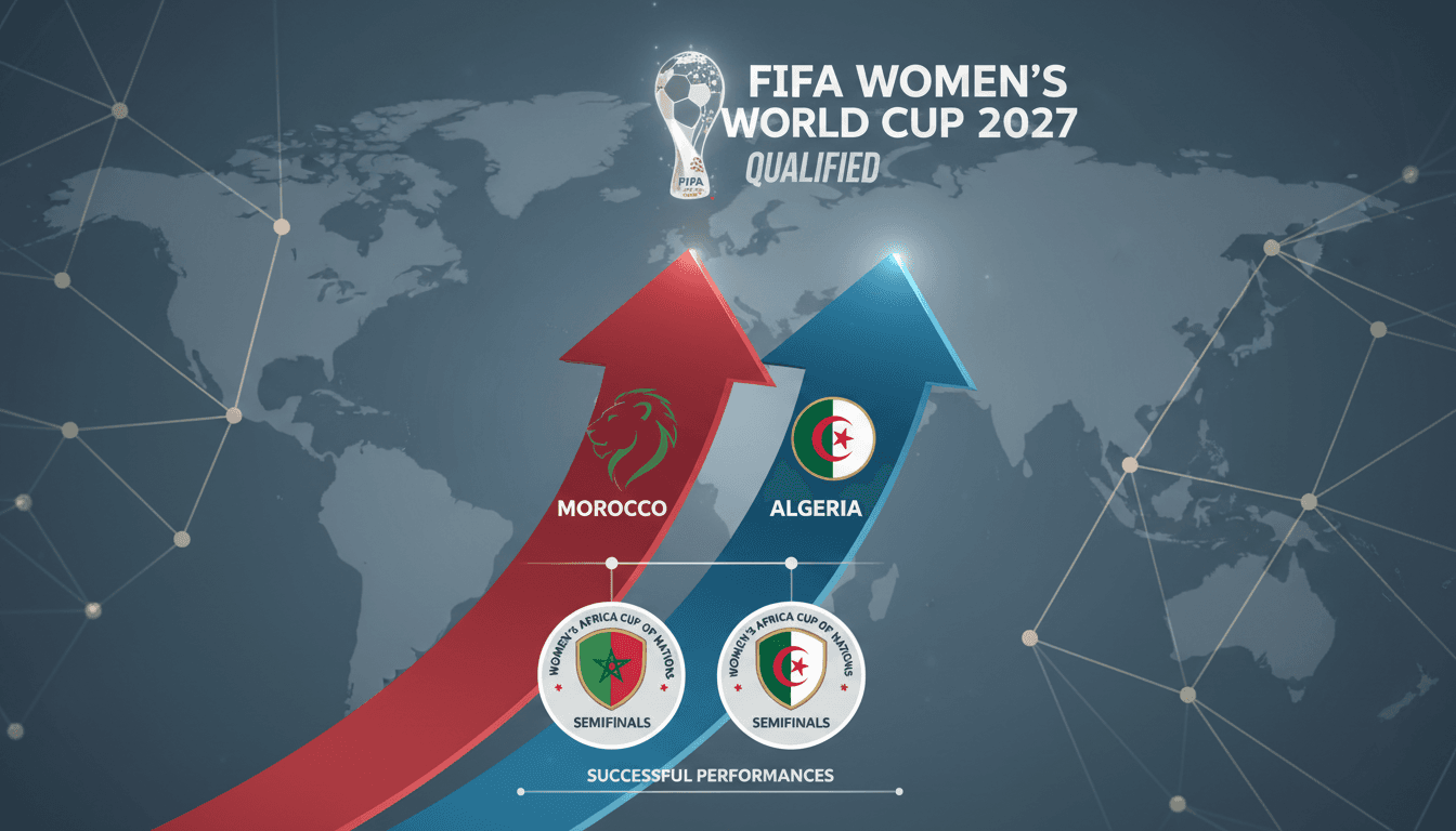 Moroccan and Algerian women's football teams celebrating their World Cup qualification.